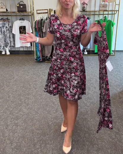 Temperament Slim Waist Printed Dress