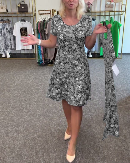 Temperament Slim Waist Printed Dress