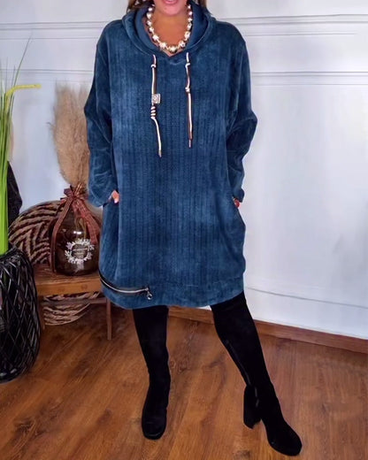 Casual Hooded Loose Solid Color Dress