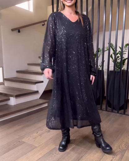 V-Neck Solid Color Fashion Dress