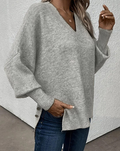 Lantern Sleeve V Neck Jumper