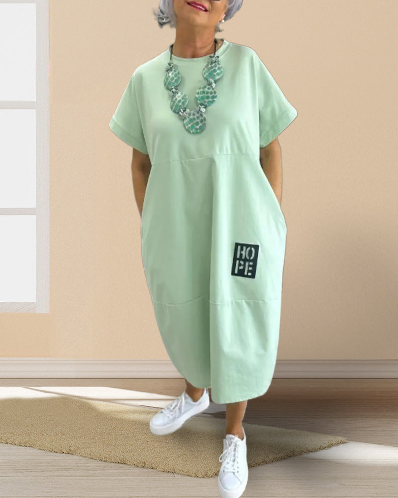Short Sleeve Casual Straight Pocket Dress