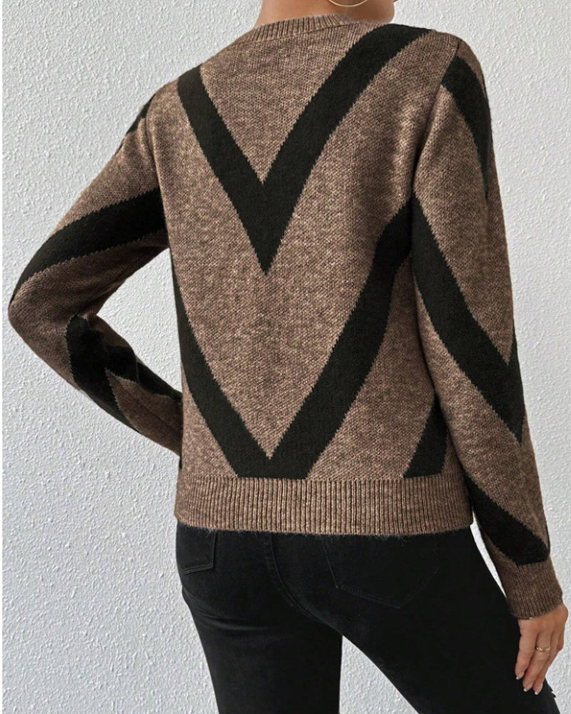 Geometric-Print Crew Neck Sweater