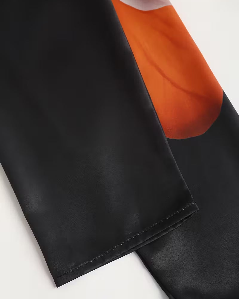 Lapel Straight Shoulder Printed Blouse