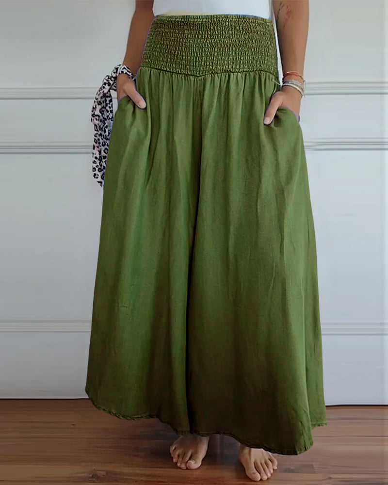 Elastic waist wide leg pants