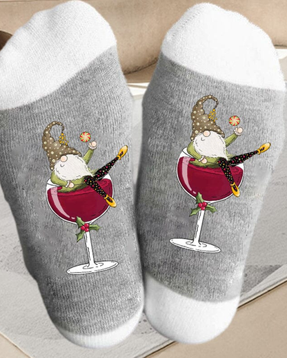 🧦Christmas gnome wine glass unisex crew socks🧦