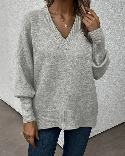 Lantern Sleeve V Neck Jumper