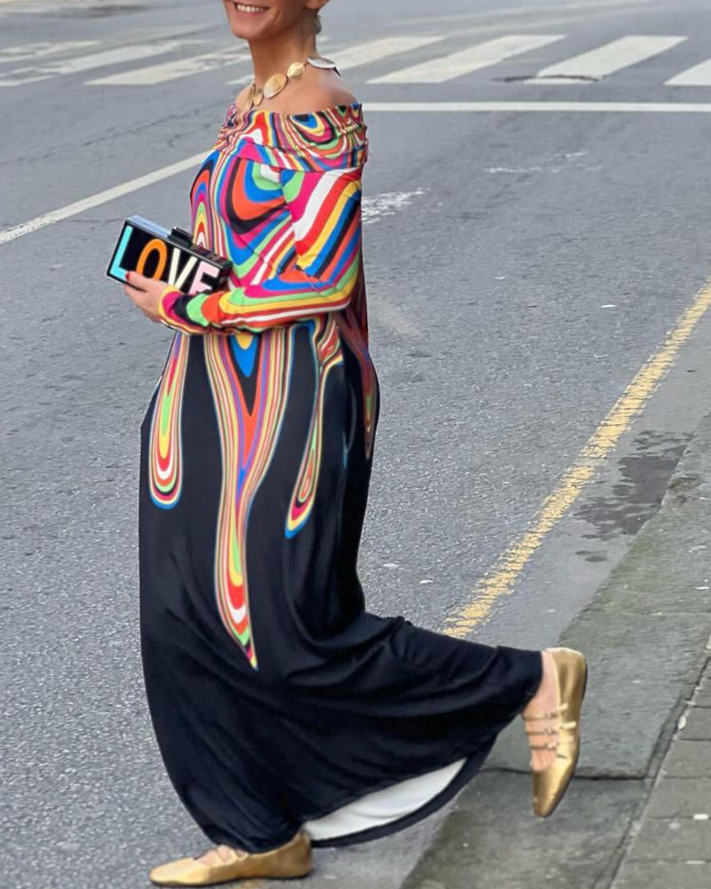 Long sleeve off shoulder elegant maxi dress