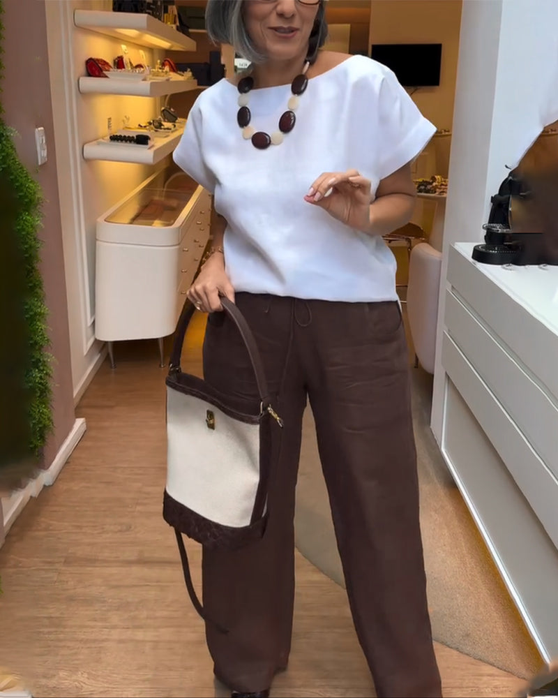 Solid Color Casual Drawstring Wide-leg Pants