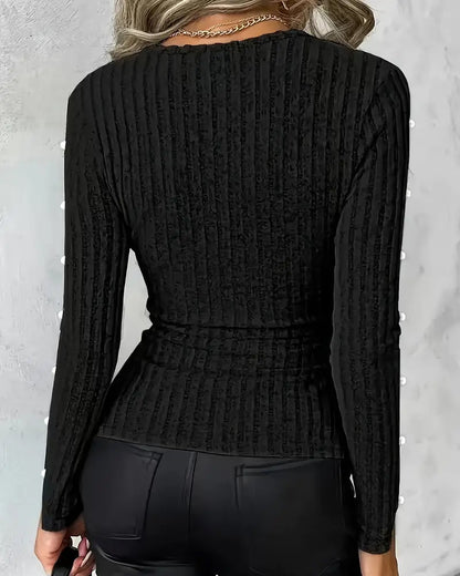 V-Neck Sexy Beaded Sleeve Knit Top