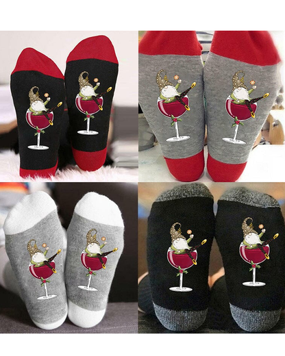 🧦Christmas gnome wine glass unisex crew socks🧦
