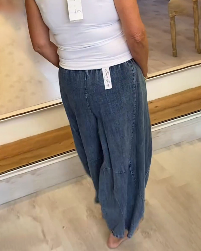 Elastic Waist Casual Jeans