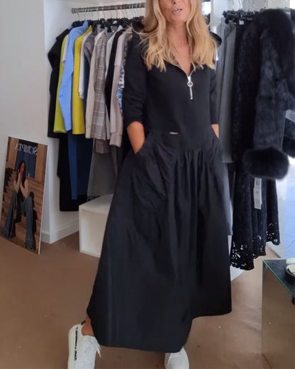 Casual Zipper Hooded Patchwork Pocket Dress