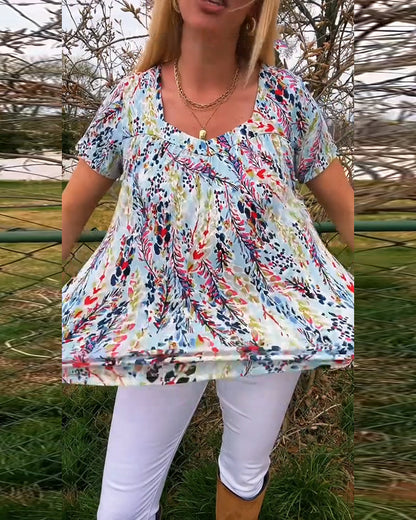 U-Neck Short-Sleeved Printed T-Shirt