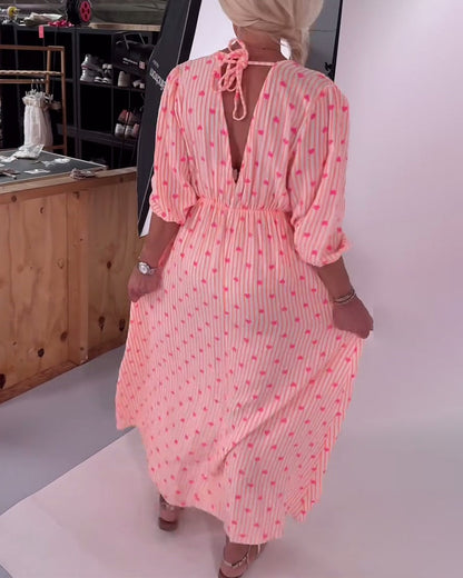 Elegant V-Neck Heart Print Dress