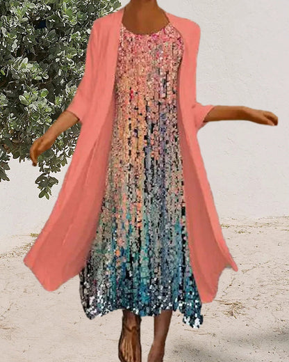 Elegant colorful round neck printed dress