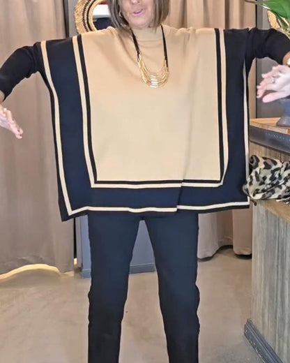 Batwing Sleeve Striped Color-Block Sweater