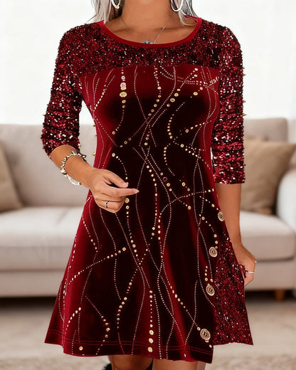 Sequined Velvet Paneled Dress