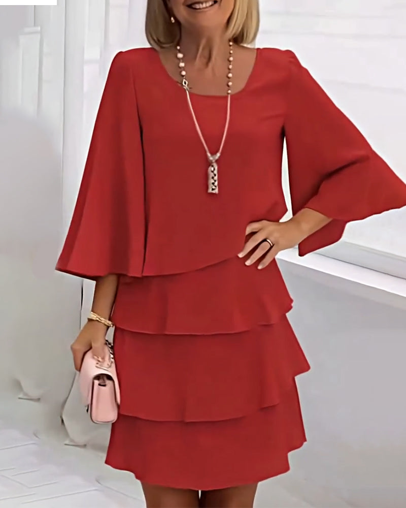 Elegant Solid Color Three-Quarter Sleeve Dress