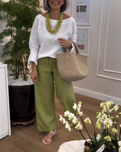 Round-neck Solid-color Long-sleeved Simple Top