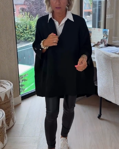 V-Neck Buttoned Asymmetrical Sweater