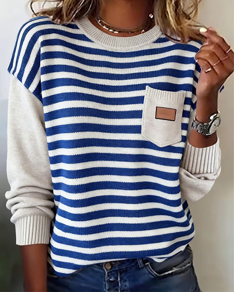 Striped Contrast Casual Pullover Sweater
