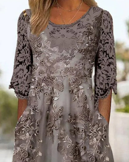 Round Neck Three-Quarter Sleeve Dress