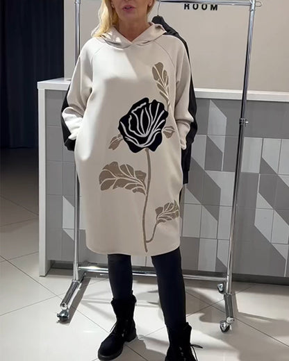 Hooded Color-Block Floral Print Dress