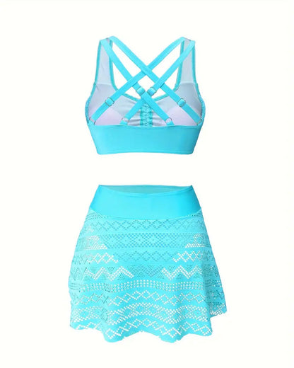 Lace Vest Tie Skirt Swimsuit
