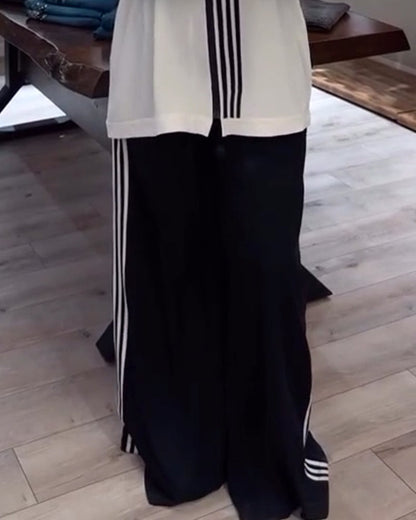 Hooded striped casual two-piece set