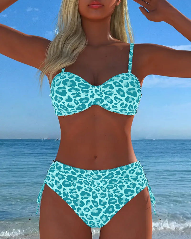Lace-Up Leopard Print Two-Piece Swimsuit