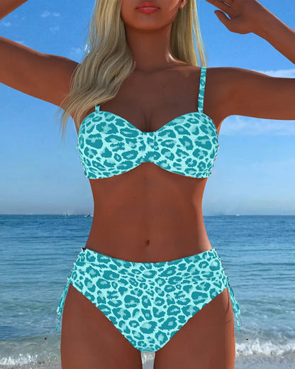 Lace-Up Leopard Print Two-Piece Swimsuit