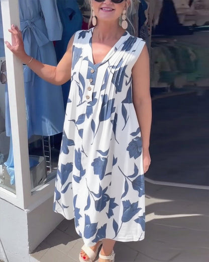 V-Neck Sleeveless Printed Dress
