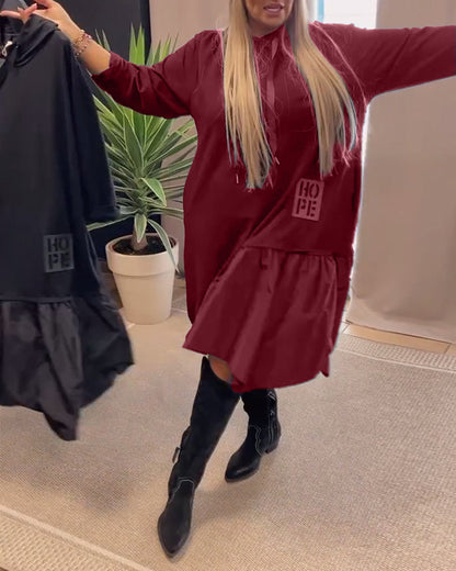 Long sleeve panel loose hooded dress