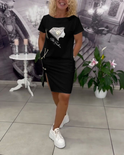 Printed Fitted Slit Dress