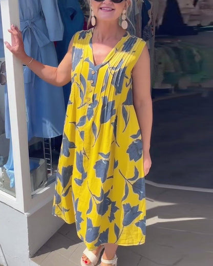 V-Neck Sleeveless Printed Dress