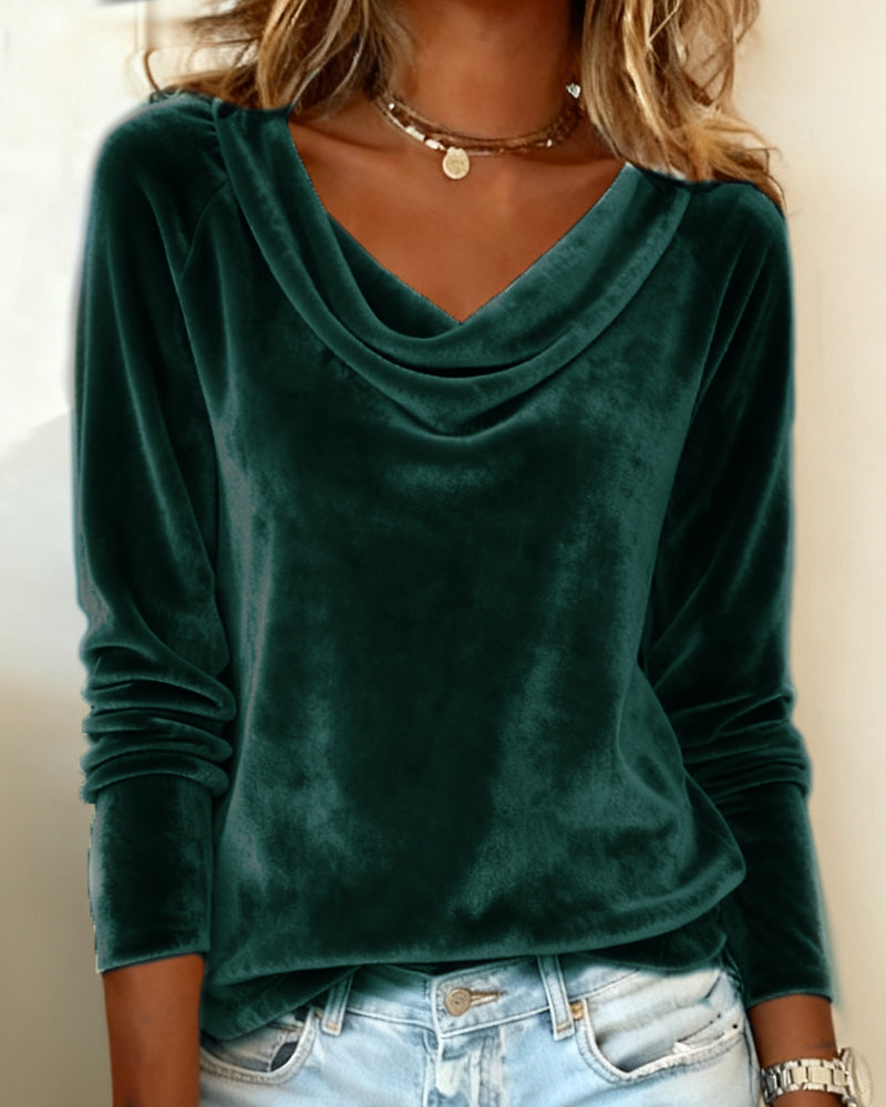 Velvet Solid Color Long-Sleeved Top