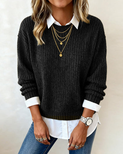 Shirt Collar Patchwork Jumper