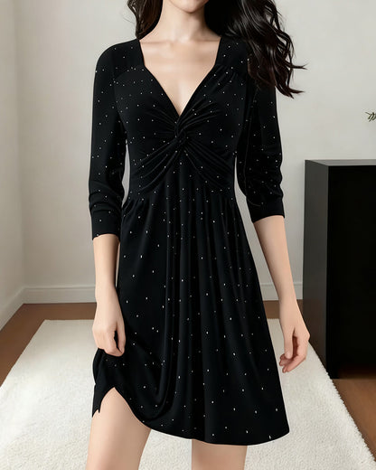 Elegant Polka Dot V-Neck Twist Dress
