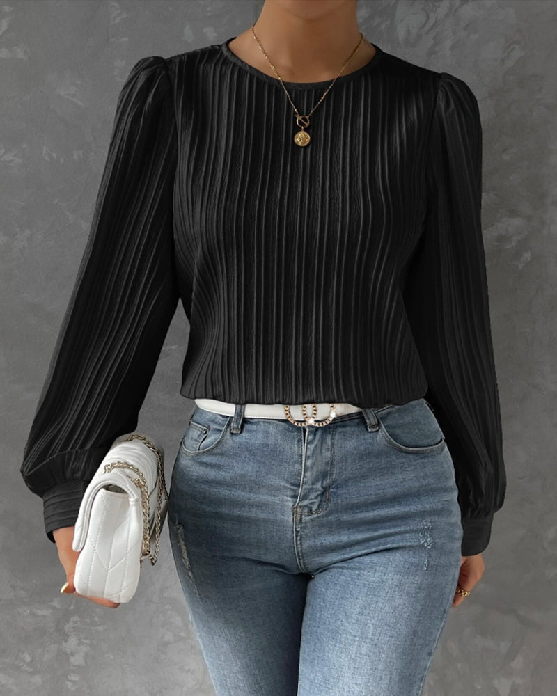 Lantern Sleeve Solid Blouse