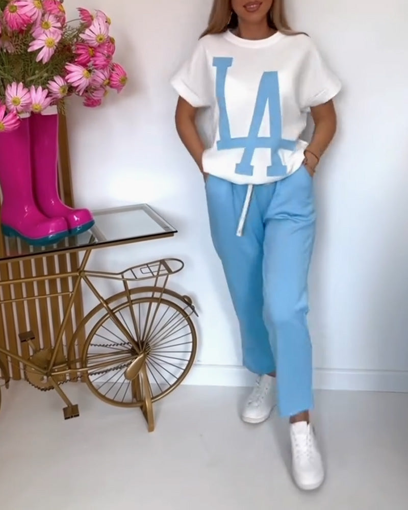 Casual Letter Print Sports Set
