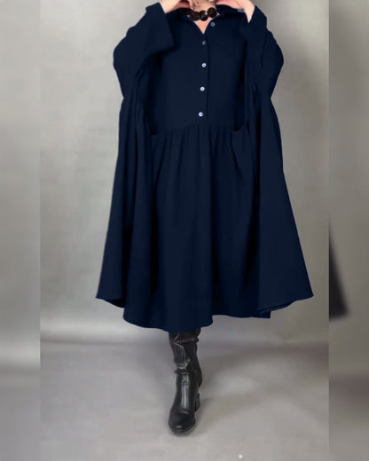 Lapel Button Oversized A-Line Dress