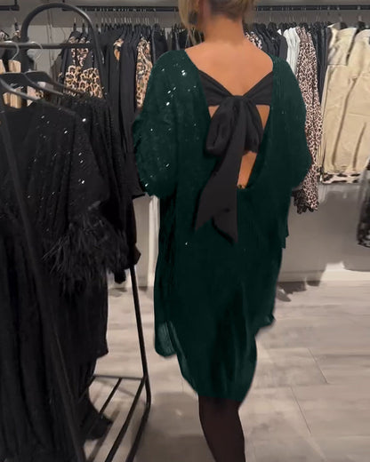 Elegant Backless Strappy Sequin Dress