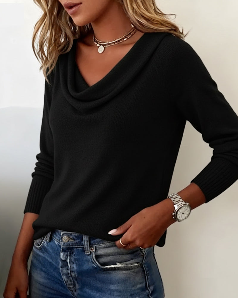 Fashionable Long-Sleeved Pile Collar Sweater