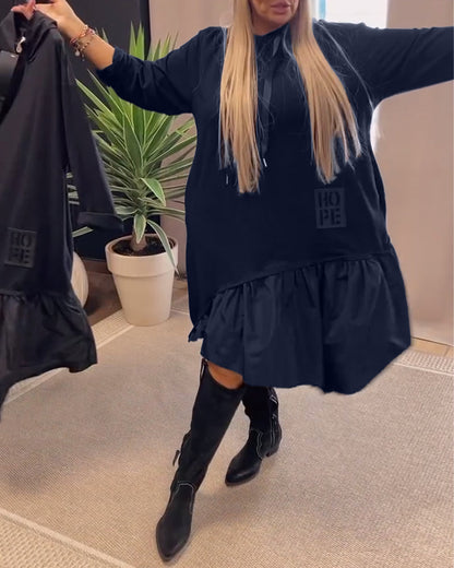 Long sleeve panel loose hooded dress