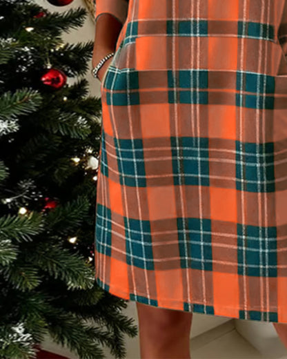 Long-Sleeved Plaid Sweatshirt Dress