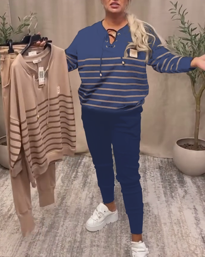 Casual Striped Ankle Sports Two-Piece Sets