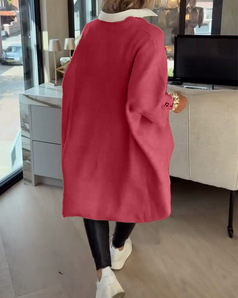 V-Neck Buttoned Asymmetrical Sweater