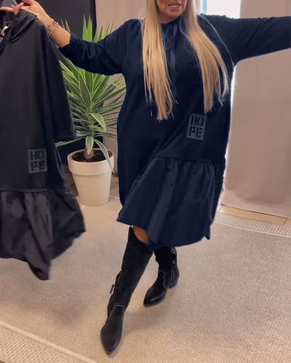 Long sleeve panel loose hooded dress