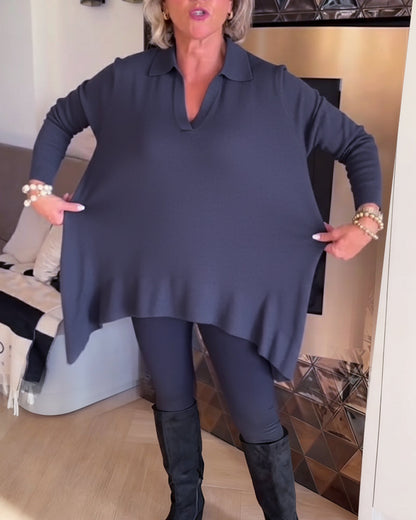 Irregular Lapel Long-Sleeved Top